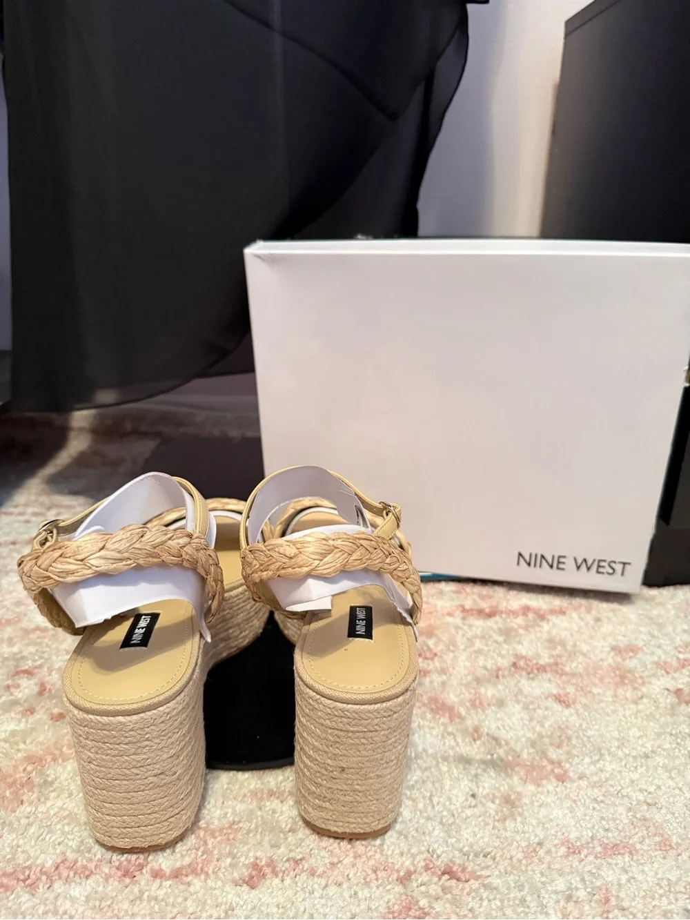Nine West White and Natural Braided Platform Sandals